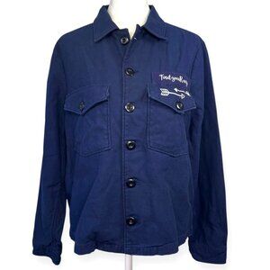 Zara Navy Cotton Utility Shirt Jacket Graphic Back Overshirt Small